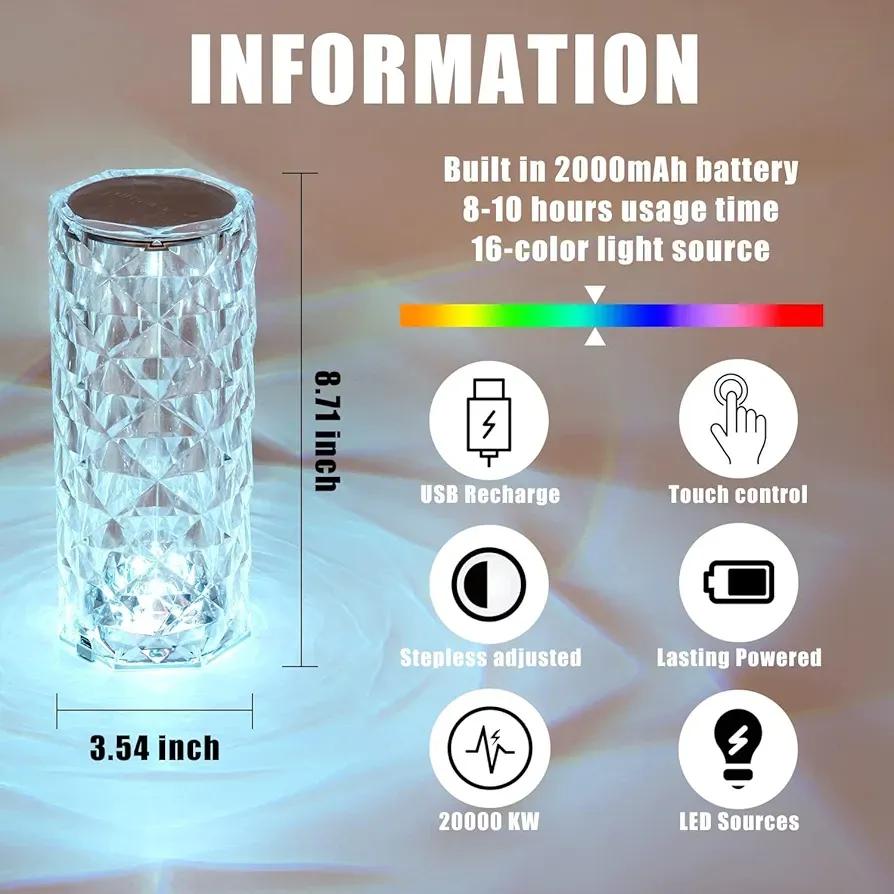 CrystalGlow™ RGB Rechargeable Crystal Table Lamp with Remote Control