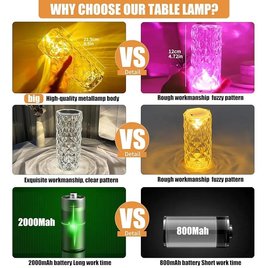 CrystalGlow™ RGB Rechargeable Crystal Table Lamp with Remote Control