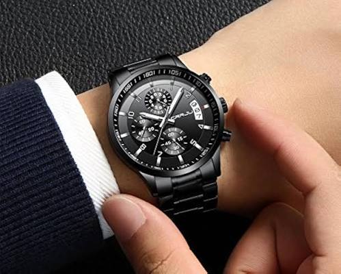Luxury Black & Gold Chronograph Watch for Men – Premium Stainless Steel